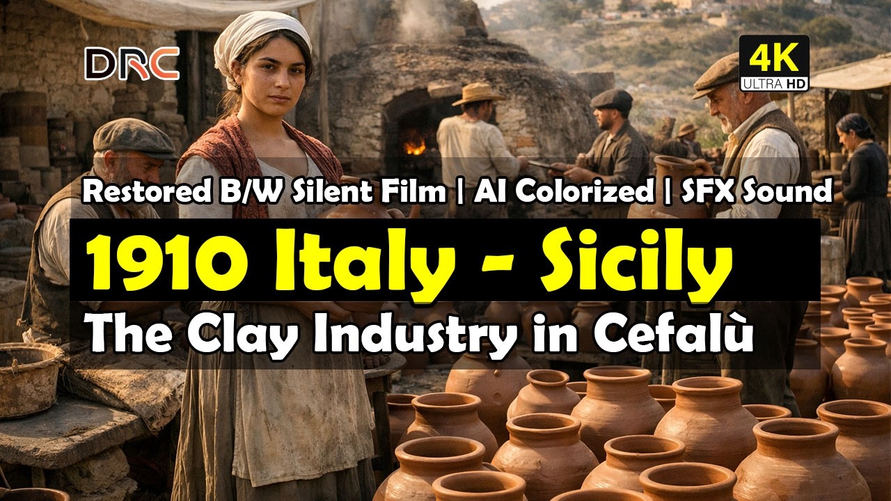 1910 The Clay Industry in Sicily | Cefalù, Italy | Restored  & Upscaled 4K Film | Colorized | Sound