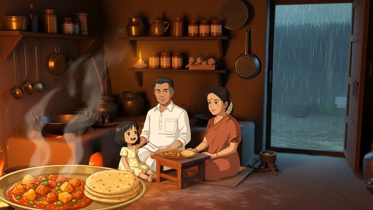 1990s Monsoon Powercut & Rooftop Sleep | Cozy Indian Village Rain Story Ghibli ASMR