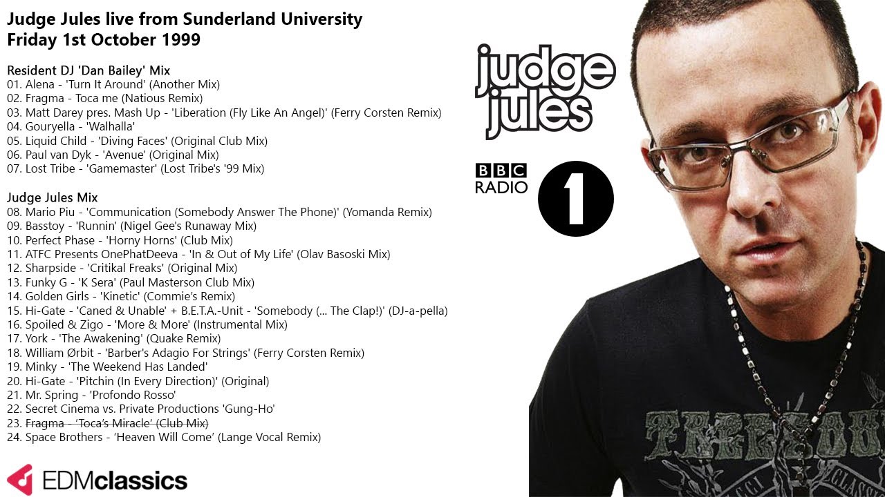 Judge Jules - Live from Sunderland University - 1 Oct 1999