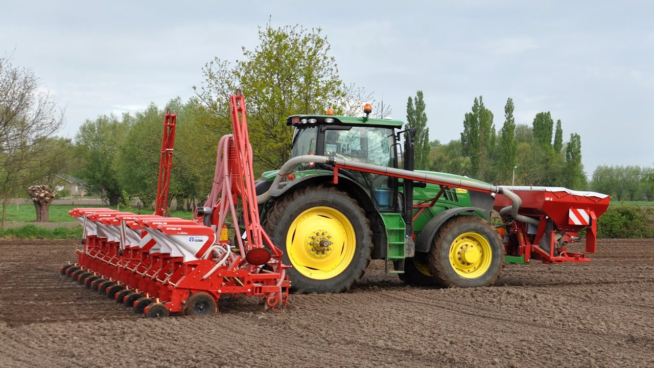 John Deere 6170R & Accord Optima HD 12 rij - Meganck-Haenebalcke   mais zaaien