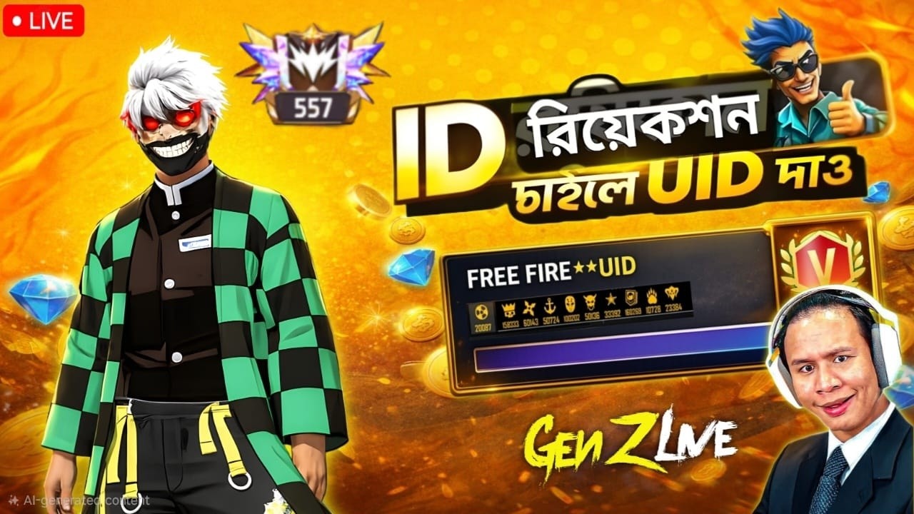 🔥আজকে only ফ্রি ফায়ার আইডি রিঅ্যাকশন লাইভ 👑UID দাও, সাথে সাথে রিঅ্যাকশন!💥