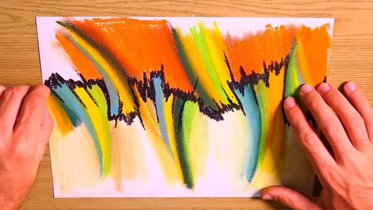 Stretched Abstract Painting In Wax Pastel | ASMR Crayons Real Sounds In Speed | Satisfying Art