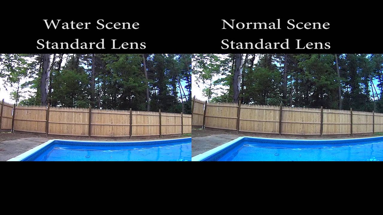 Sony Action Cam comparison.  Standard Lens, Flat Lens, Water Scene, Normal Scene