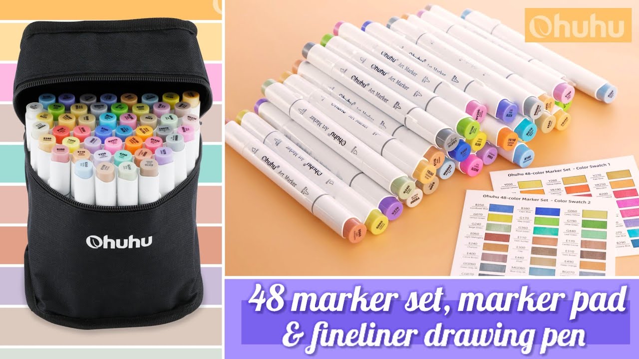 Ohuhu 48 set brush marker, Fineliner Drawing pen & marker pad review ft. Ohuhu art markers