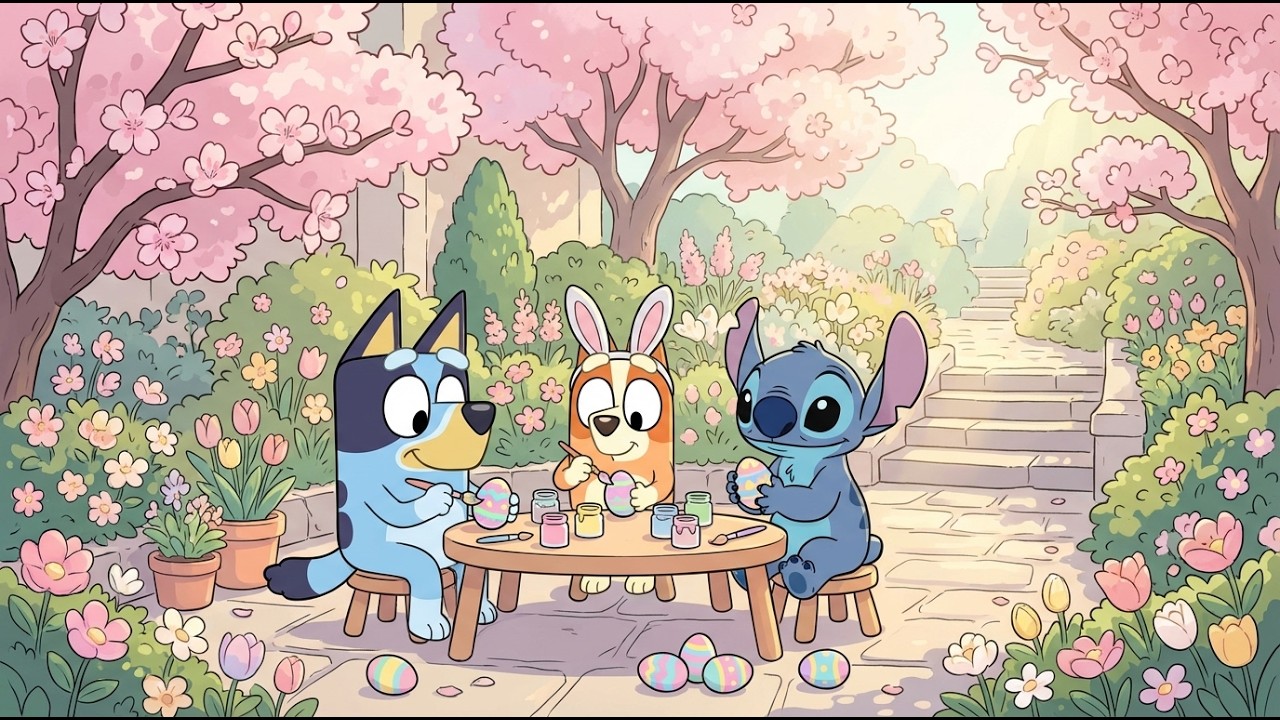 Stitch & Bluey Spring Easter Garden 🌸 Soft Lofi Beats for Study & Work 🐣 Happy Easter Crafting Vibes