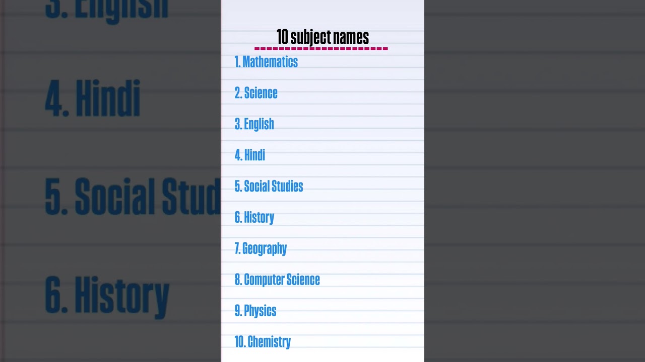 10 Subjects Name | Subjects Name In English | Vishyo Ke Name | List Of Subjects | Subjects List