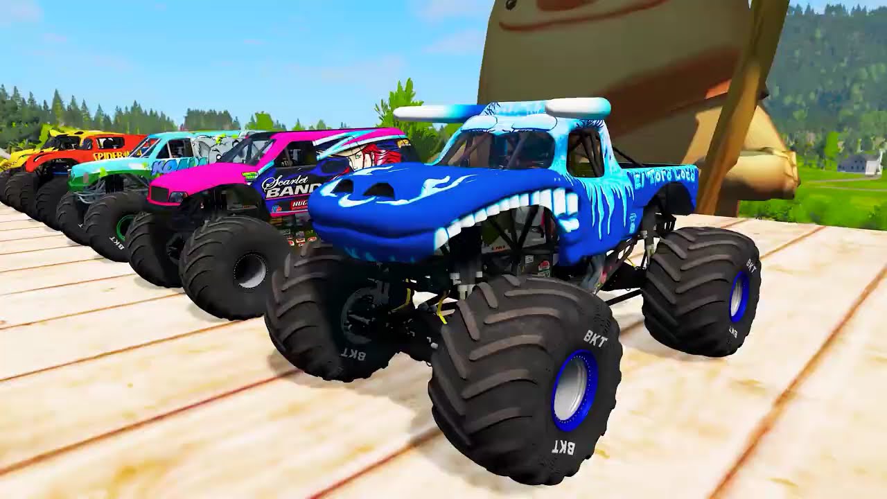 Monster Truck Cars Compete in a Race to Overcome Obstacles to Win the Title - BeamNG.drive