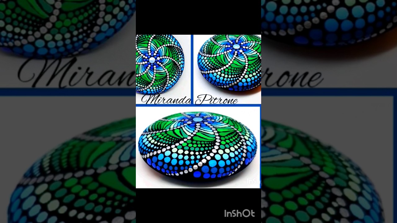 Short: Blue Lagoon Mandala Stone in 1 minute Spiral Painting by Miranda Pitrone Using Dotting tools