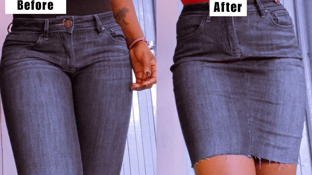 How To Turn Your Old Jean Into A Denim Skirt Without A Sewing Machine!
