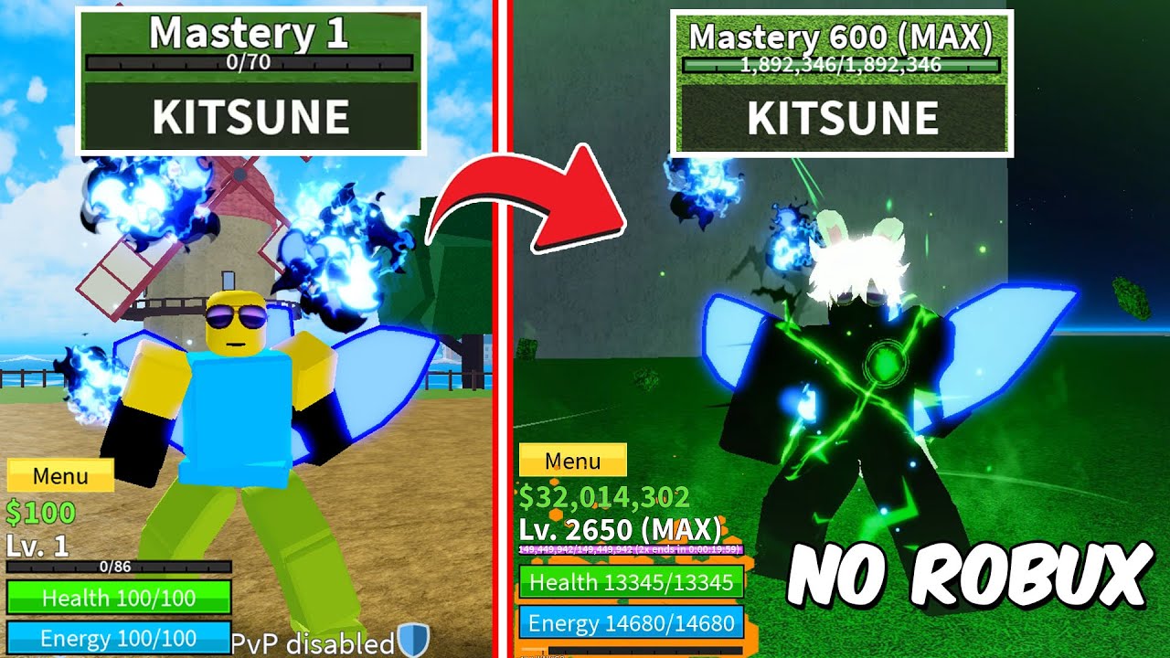 Starting over as a NOOB using *KITSUNE* FRUIT with no ROBUX in Blox Fruits | Unlocked Rabbit Race V4