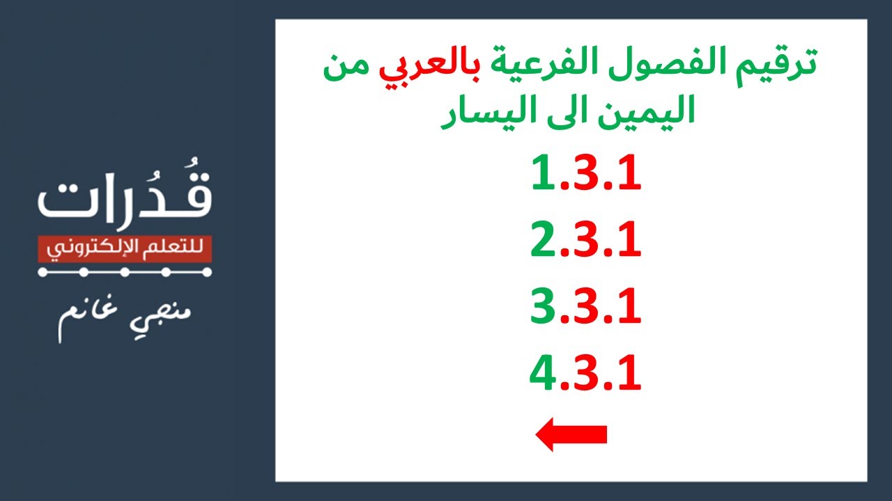 ترقيم الفصول بالعربية باستخدام الوورد
