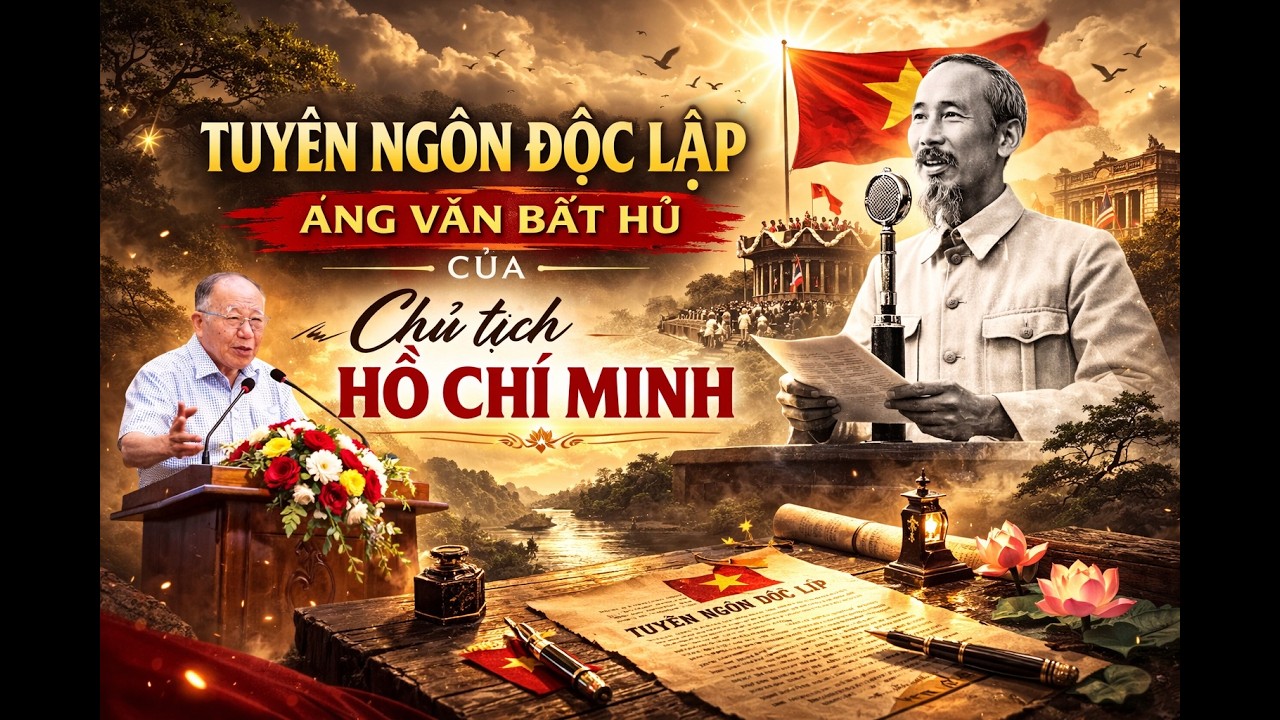 Bản Tuyên Ngôn độc lập, một áng văn bất hủ của Chủ tịch Hồ Chí Minh tuyên bố nước Việt Nam độc lập.