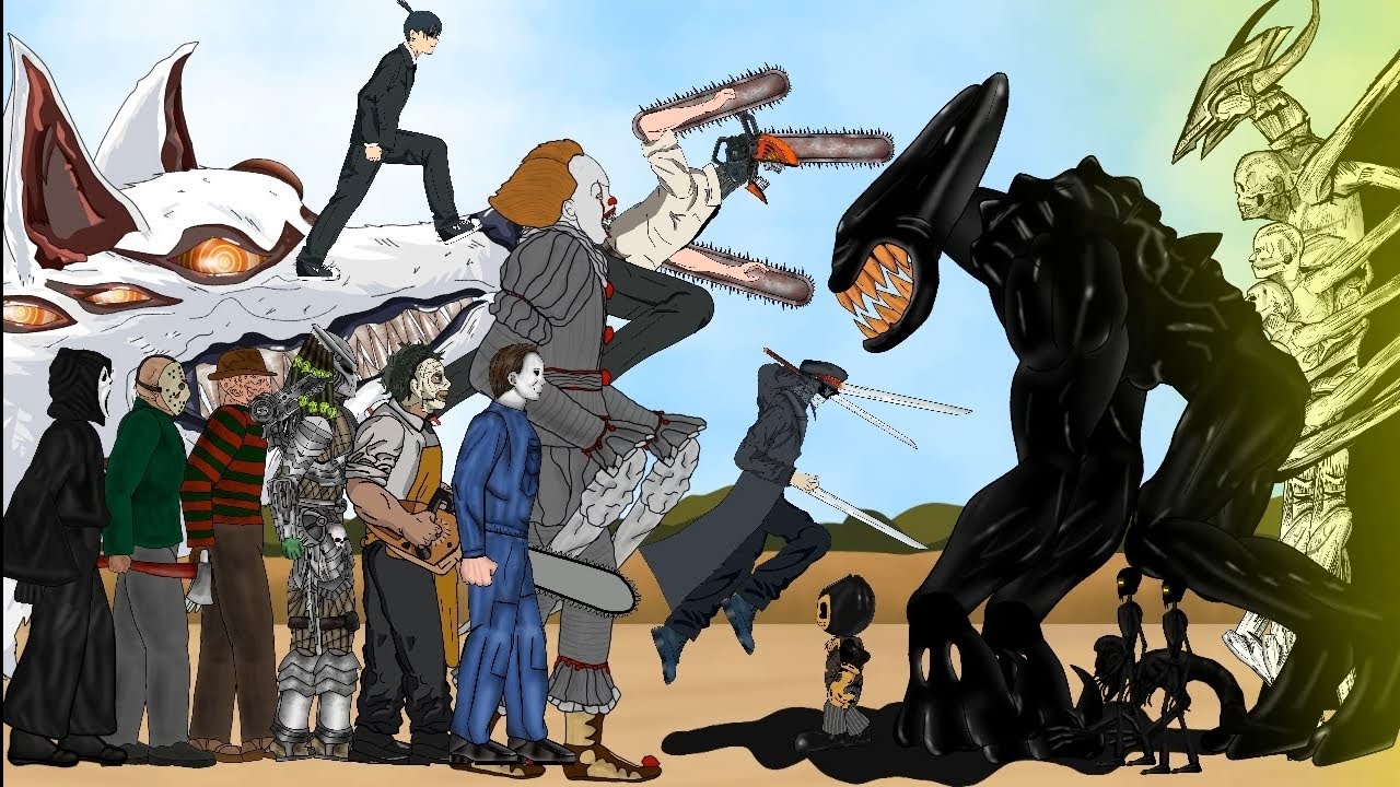 Ink Demon Beast Bendy vs CHAINSAWMAN, Leather Face, Michael Myers, GhostFace, Pennywise + more [dc2]