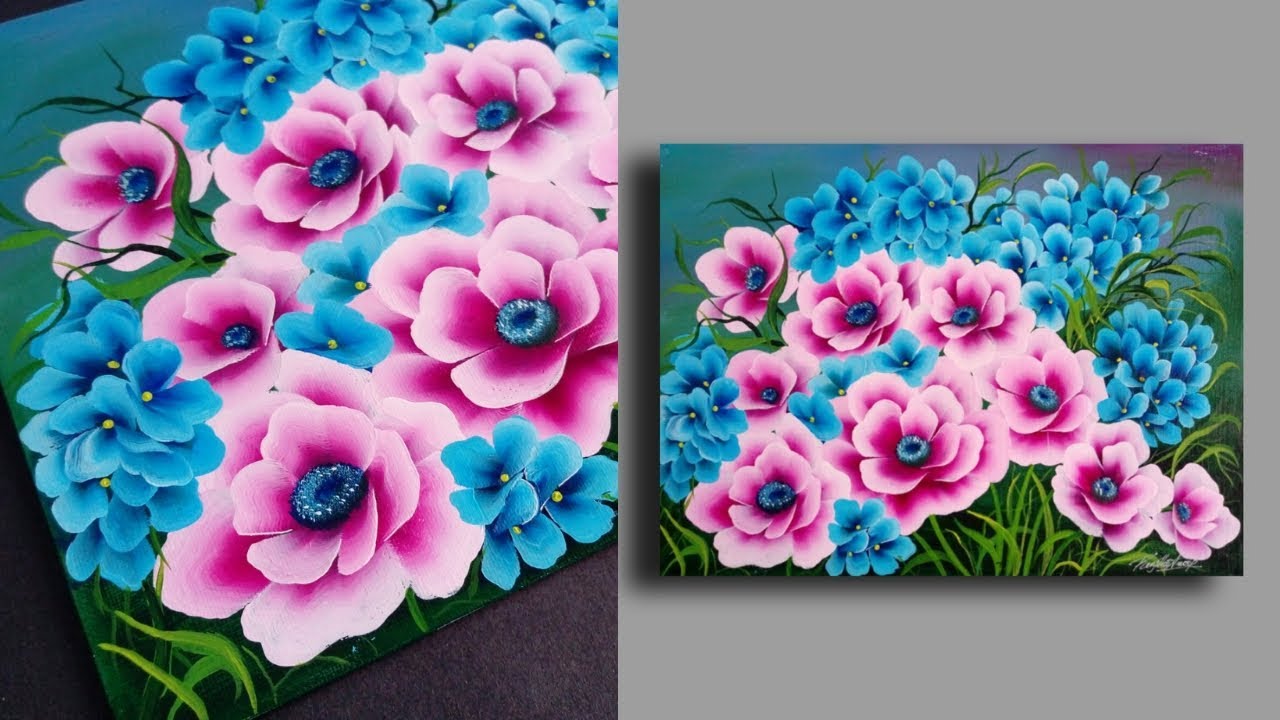 Acrylic Painting Demonstration / Flowers Acrylic Painting / Satisfying Demo / Flat Brush / Day #9