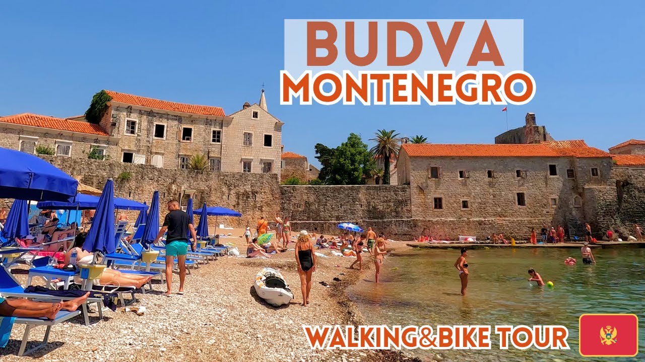 BUDVA Montenegro Walk and Bike tour 4K, Promenade, Rowerem wzdłuż promenady w Budvie, Czarnogóra