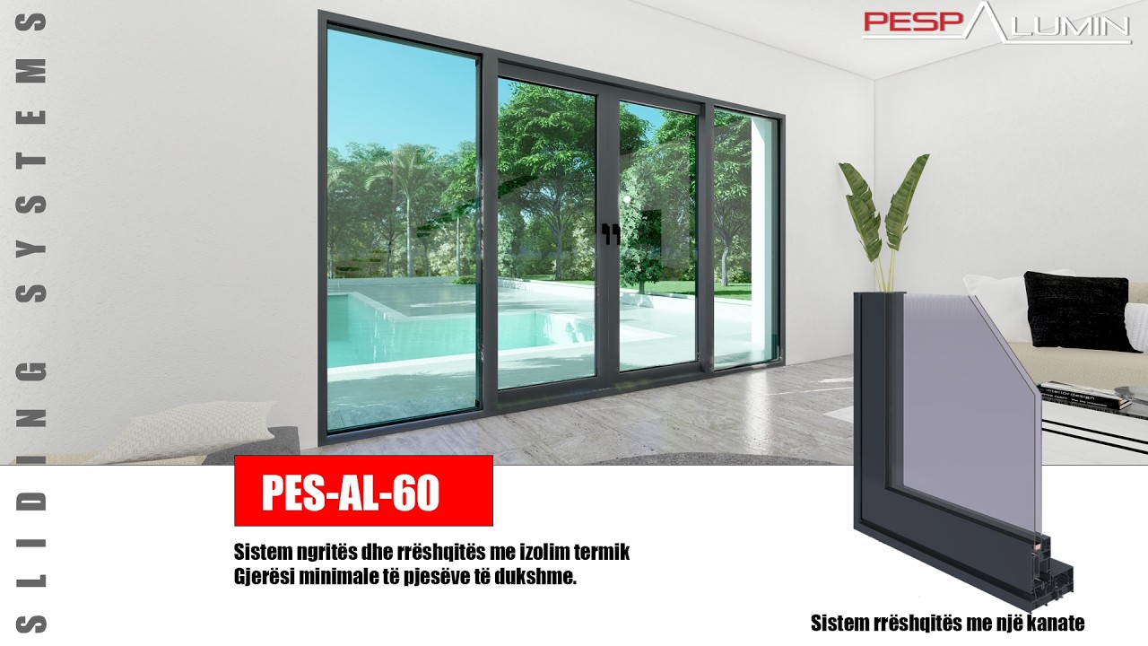 Vetrate rreshqitese me 2 Hapje + 2 Panele Fikse | Sistemi Termik PES-AL-60