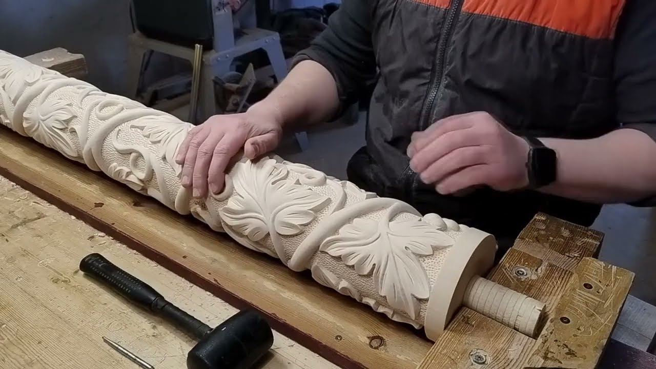 Carved columns, wood carvings