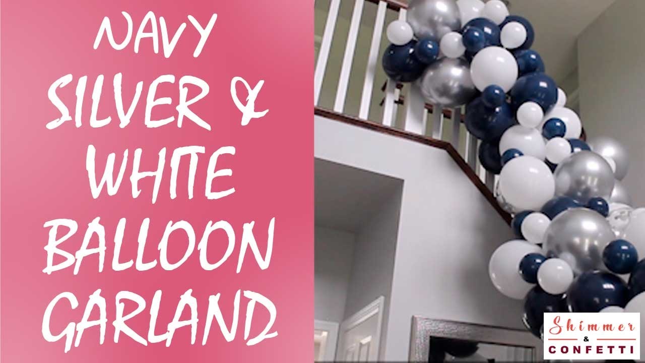 Amazing Navy Blue, White and Silver Chrome Balloon Garland & Arch Kit