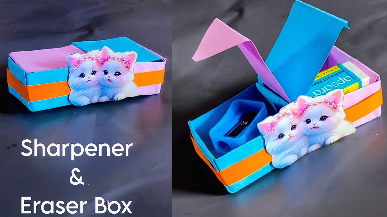 Easy Sharpener and Eraser paper storage box | DIY School supplies | diy paper crafts | paper box diy