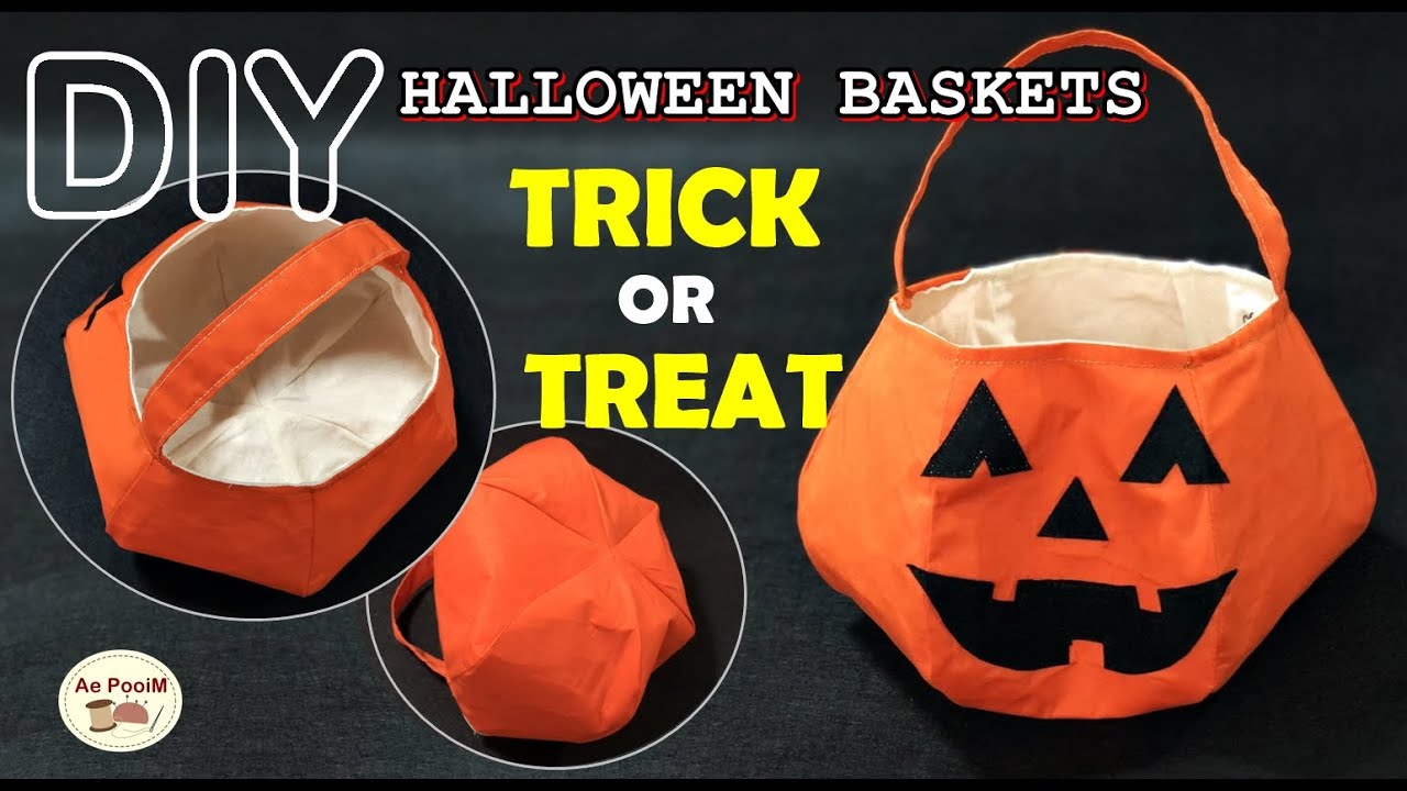 DIY  FABRIC HALLOWEEN BASKET | TRICK OR TREAT // วิธีทำตะกร้าผ้าฮาโลวีน