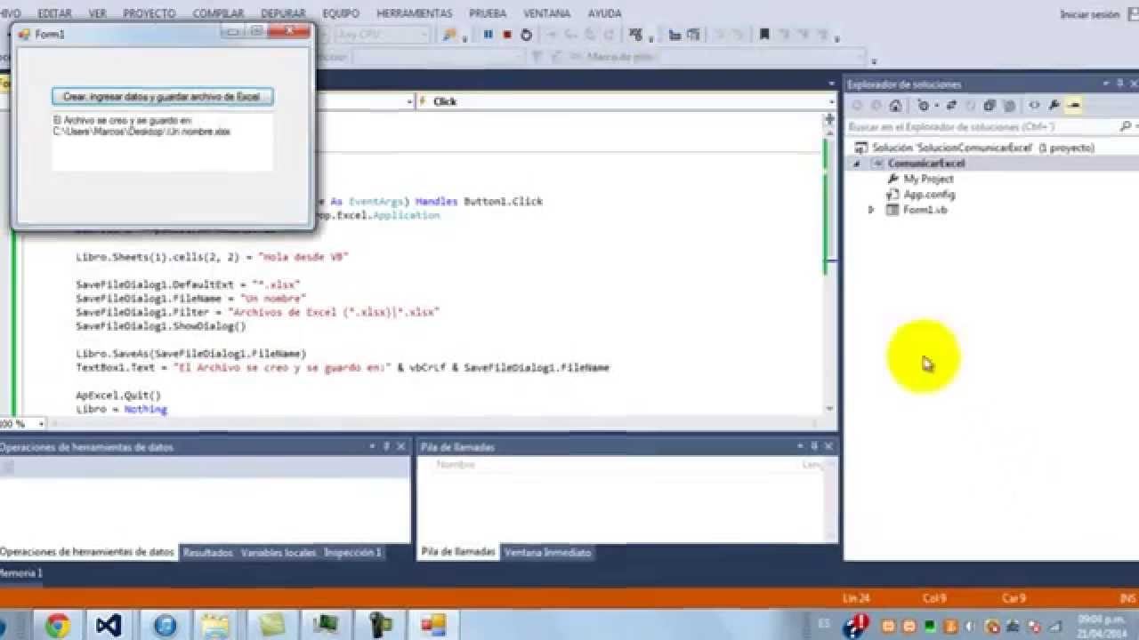Crear, ingresar datos y guardar archivo de Excel con Visual Basic .Net 2013