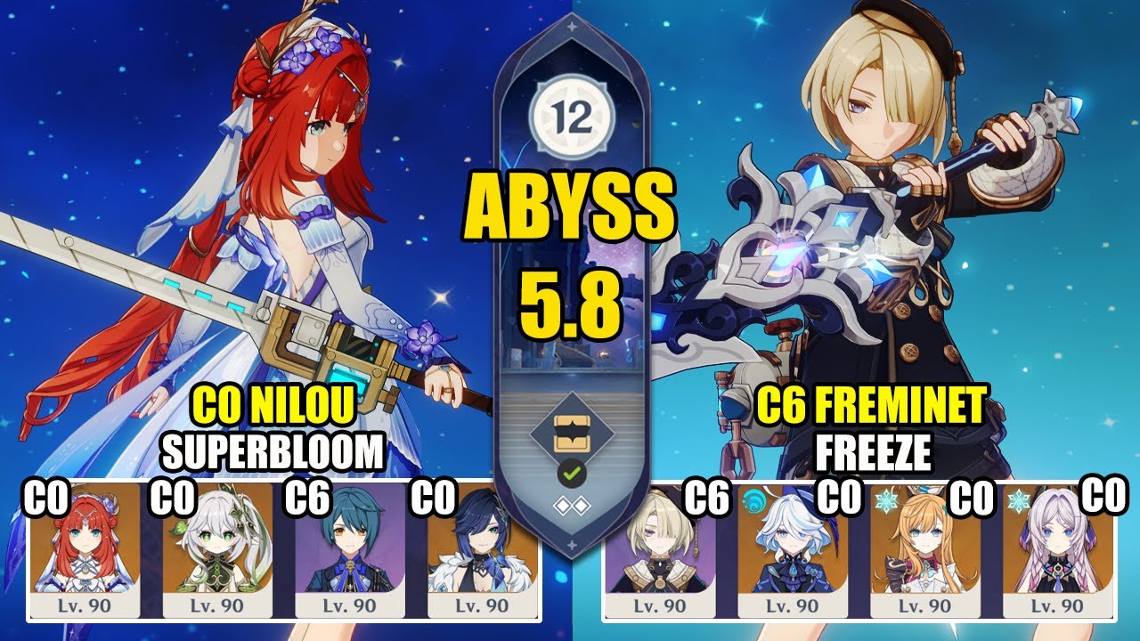 【Genshin Impact Бездна 5.8】C0 Нилу Цветение & C6 Фремине Заморозка｜原神 Spiral Abyss