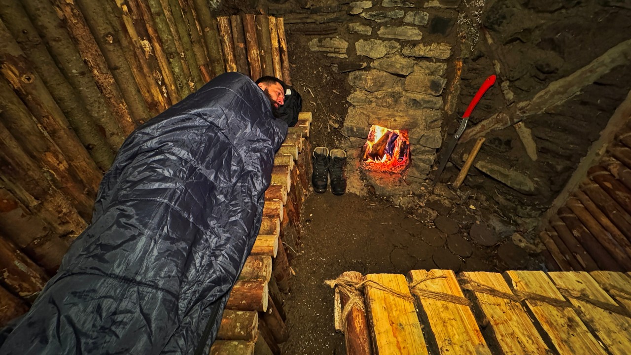 Warm Night in a Heavy Stone Shelter | Extreme Solo Survival in the Carpathian Mountains
