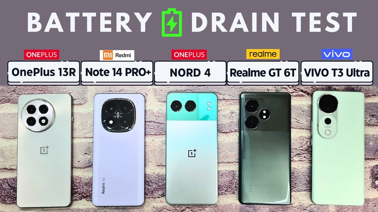 (5G) Battery Drain Test | OnePlus 13R vs NORD 4 vs Redmi Note 14 Pro+ vs Realme GT 6T vs T3 Ultra
