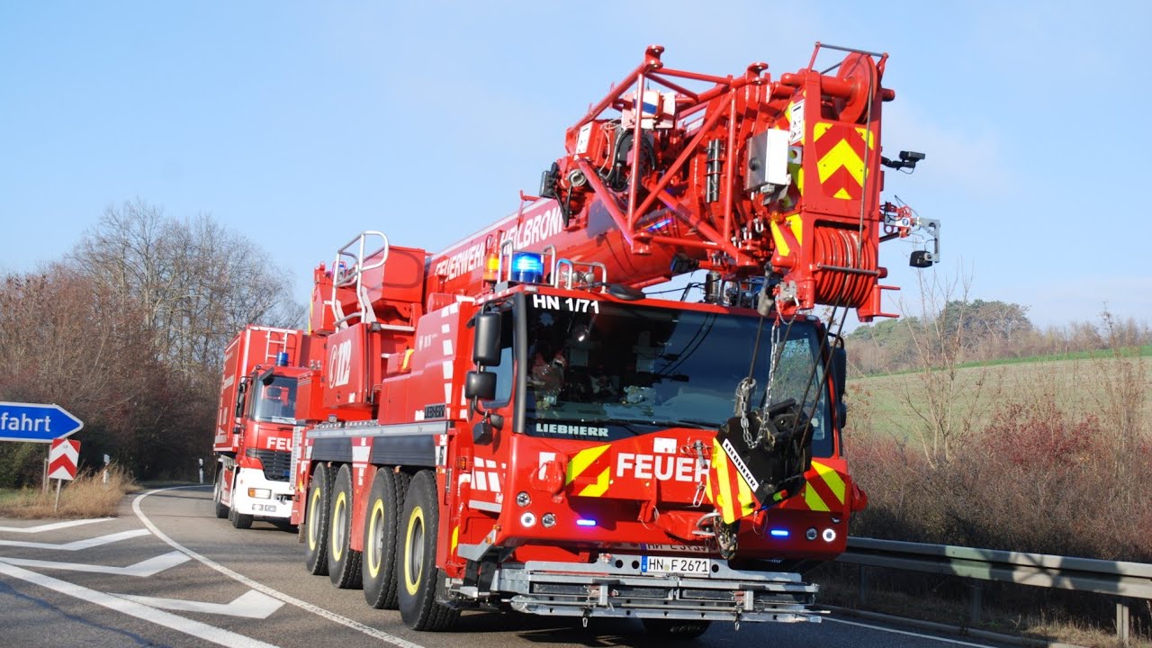 Entgegen der Fahrtrichtung - Kranfahrzeug + WLF AB Kran BF Heilbronn + GW-T FF Bad Rappenau