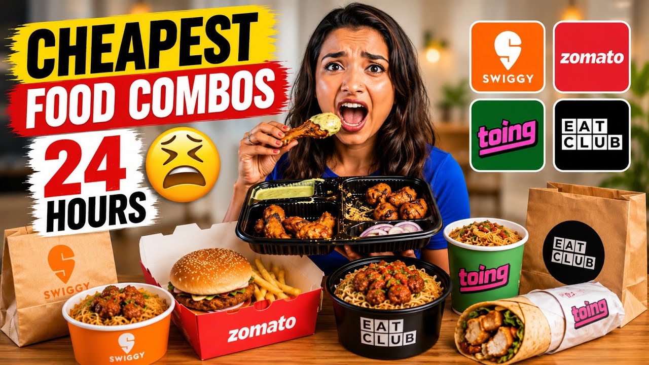 I Ate CHEAPEST Food Combo Online for 24 Hours Challenge - Swiggy, Toing, Zomato FOOD CHALLENGE 