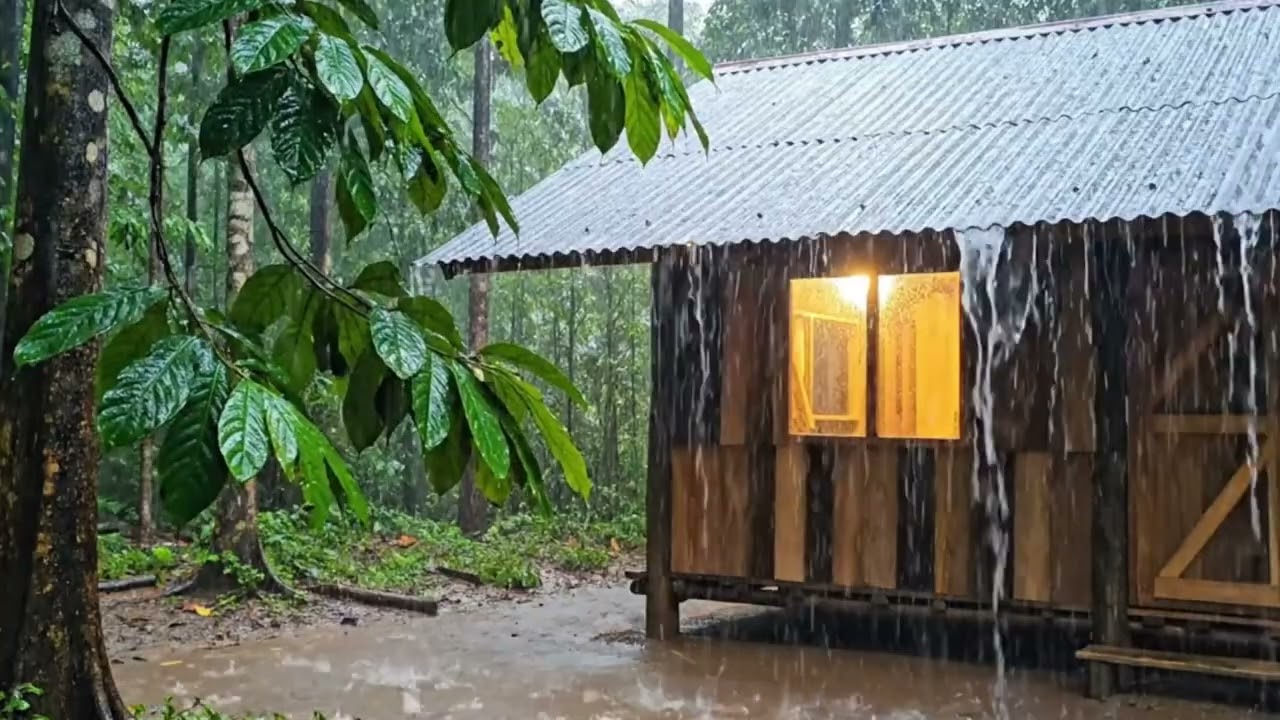 Relaxing Rain Sounds in a Forest Cabin 🌙 Deep Sleep & Stress Relief (1 Hour)