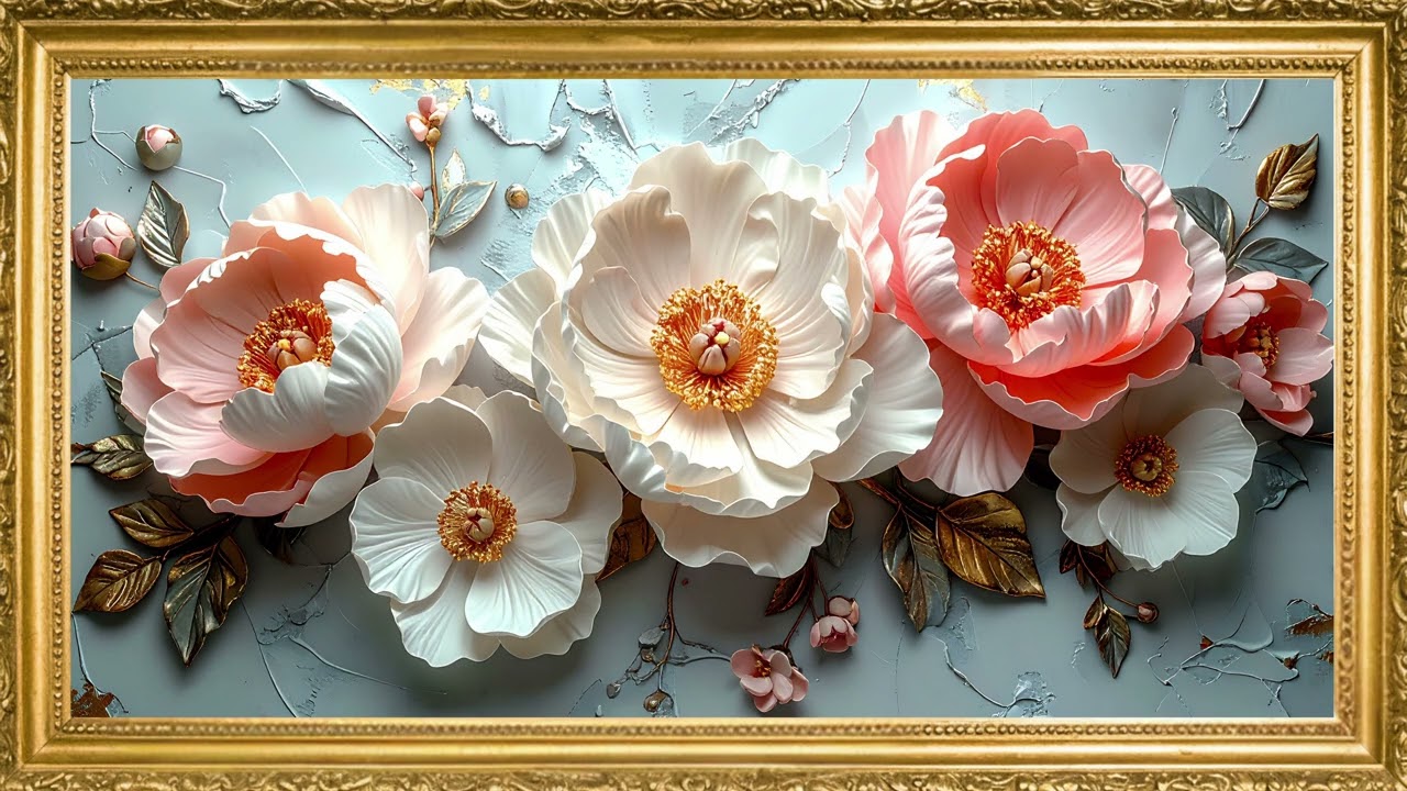 Gold Leaf Peony Composition | Elegant 4K Floral Frame TV Art (Goldleaf Artwork)