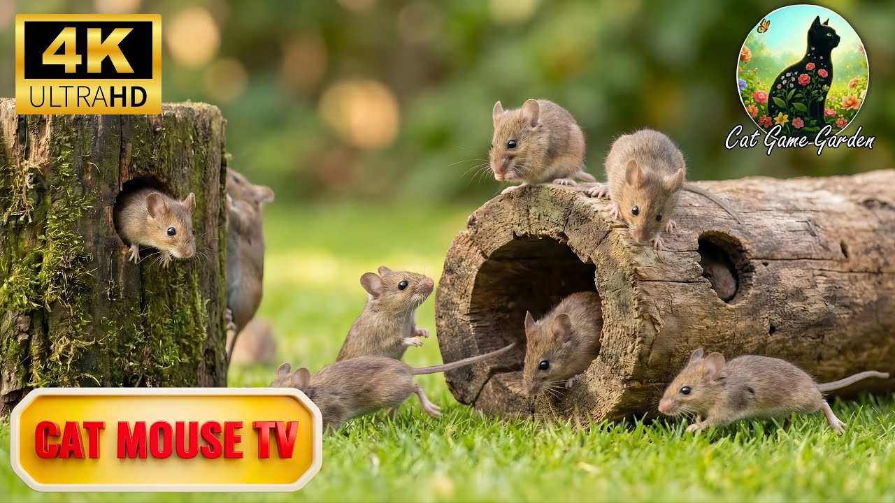 Cat TV Mouse Game 🌿 Realistic Mice In Natural Leaf Maze 4K | Cat Game Garden