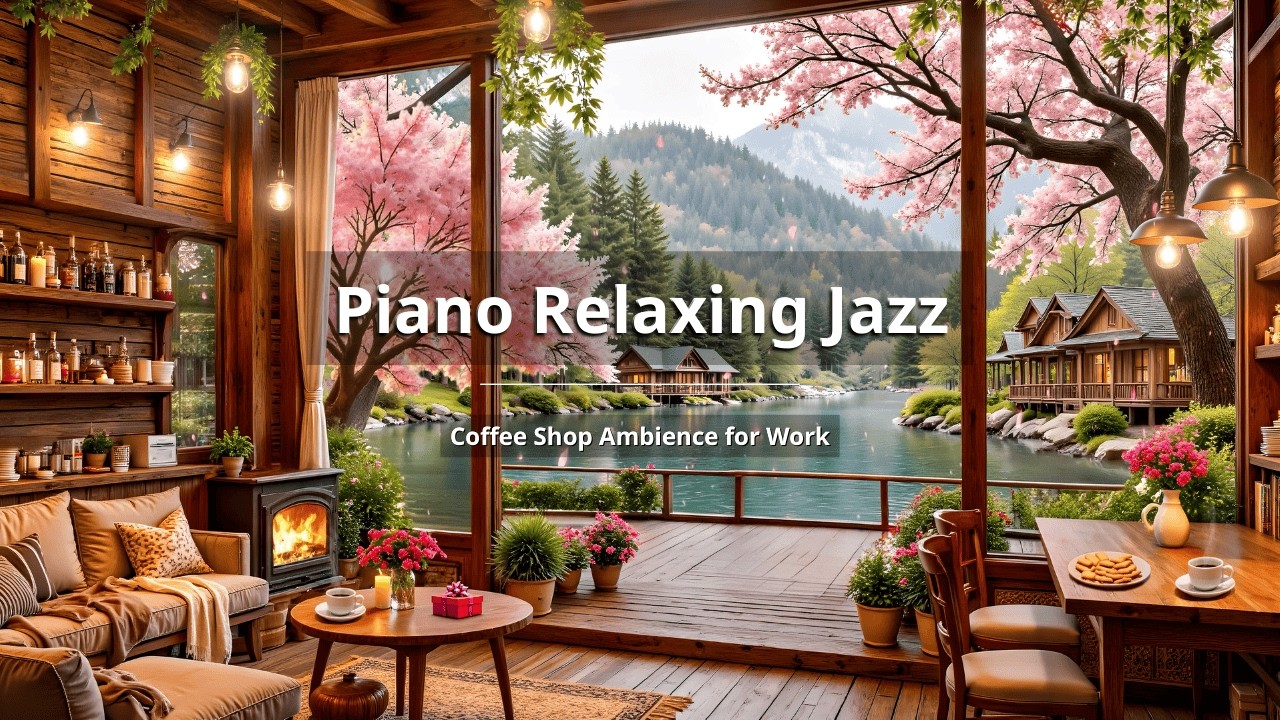 NO ADS |  Spring Coffee Shop Ambience & Jazz Relaxing Music 🌸 Smooth Piano Jazz Instrumental Music