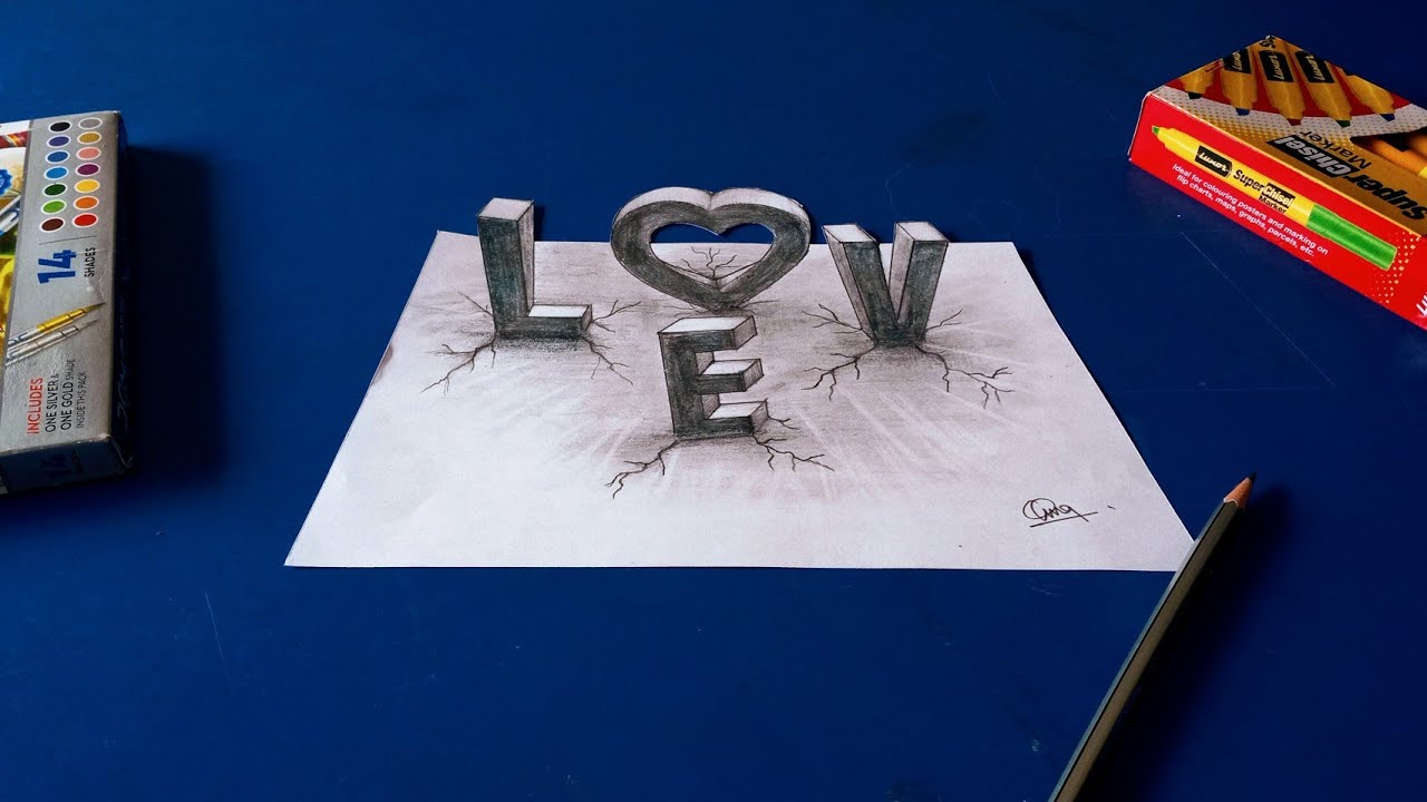 How to Draw LOVE, 3D Drawing Trick Art On A4 SizePaper Easy Trick Art / #3dart #love / Uma