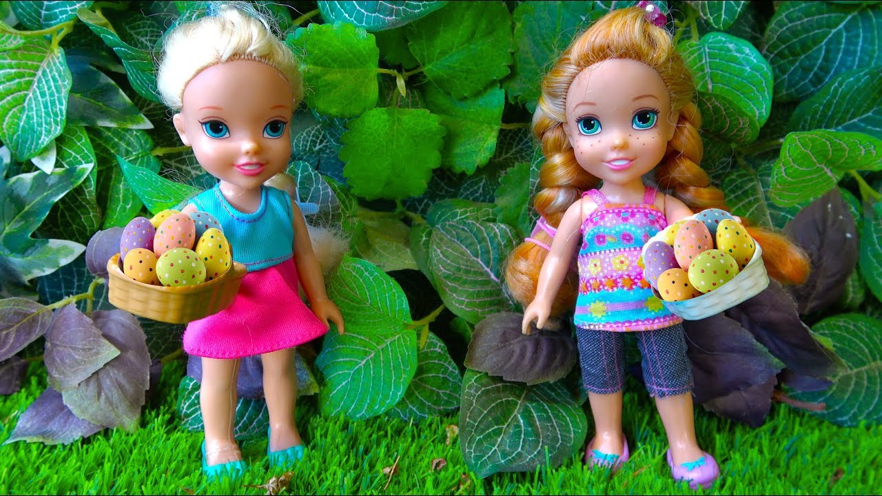 Elsa and Anna toddlers Easter egg hunt