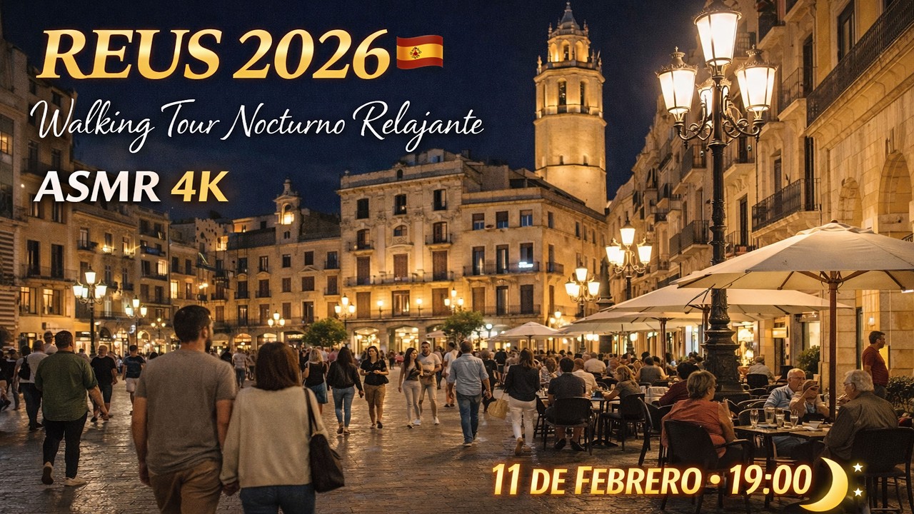 REUS 2026 🇪🇸 Walking Tour Nocturno Relajante | Sonido Ambiente Natural • ASMR 4K