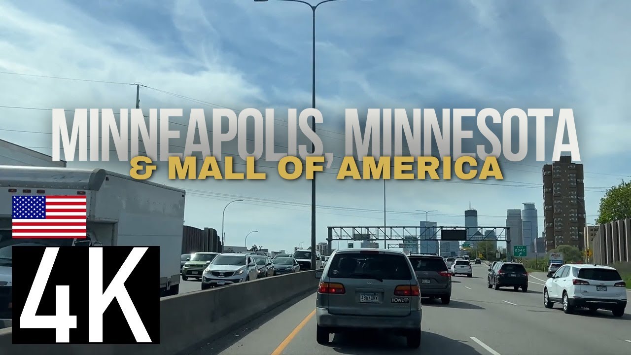 Rush Hour Road Tour of Minneapolis to the inside of Mall of America in 4K - Largest Mall in the U.S.