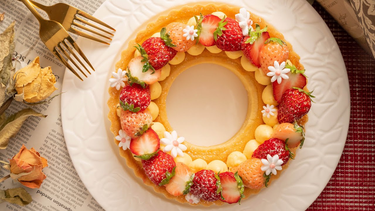 【本命バレンタイン】苺のリースタルトの作り方/ How to make Strawberry Wreath tart *本命チョコ *Valentine *Strawberry tart 【ASMR】