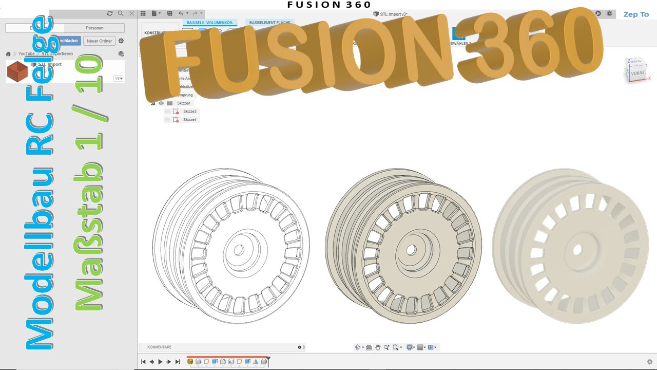 Fusion 360 RC Modellbau Felge / Auto - Skizze - Drehen - Anordnen - Abrunden - Zep To