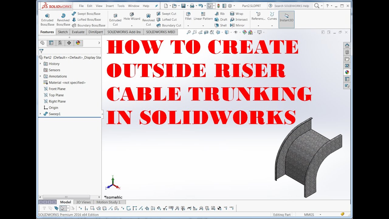 SOLIDWORKS, how to create outside riser cable trunking | solidworks
