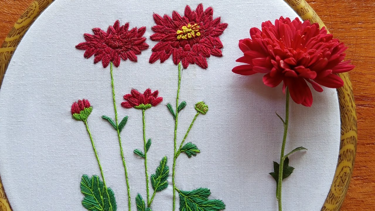 Chrysanthemum Flower Embroidery / চন্দ্রমল্লিকা ফুলের সেলাই #handembroidery