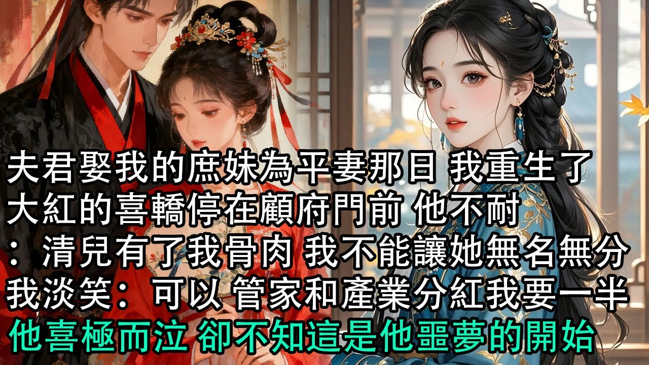 【一口氣看完】夫君娶我的庶妹為平妻那日 我重生了，大紅的喜轎停在顧府門前 他不耐：清兒有了我骨肉 我不能讓她無名無分，我淡笑：可以 管家和產業分紅我要一半，他喜極而泣 卻不知這是他噩夢的開始