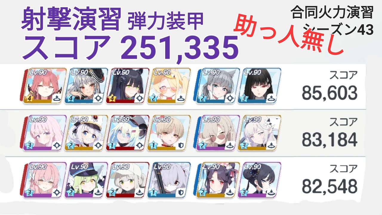 【合同火力演習S43】射撃演習(弾力装甲) スコア251,335  助っ人なし (140コイン)