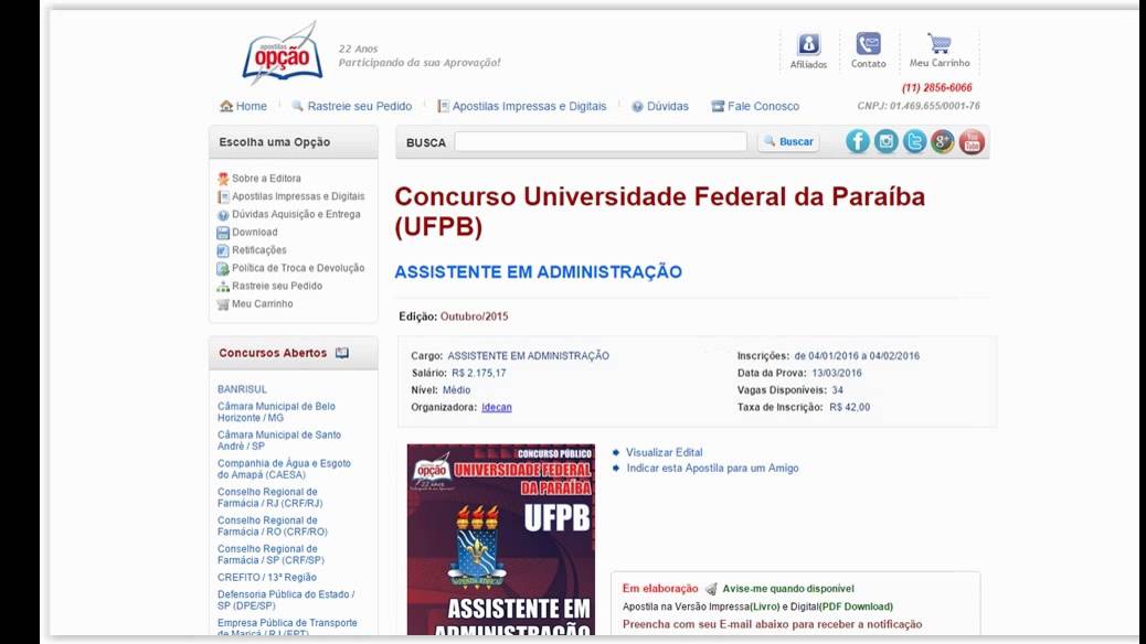 Apostila Concurso UFPB 2016 - Assistente em Administra&ccedil;&atilde;o