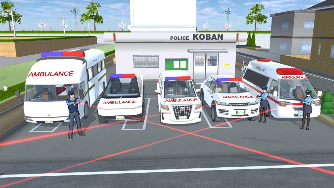 Sakura All Ambulance Cars 🚑 Parked at Police Koban Station 🏬 Sakura School Simulator 