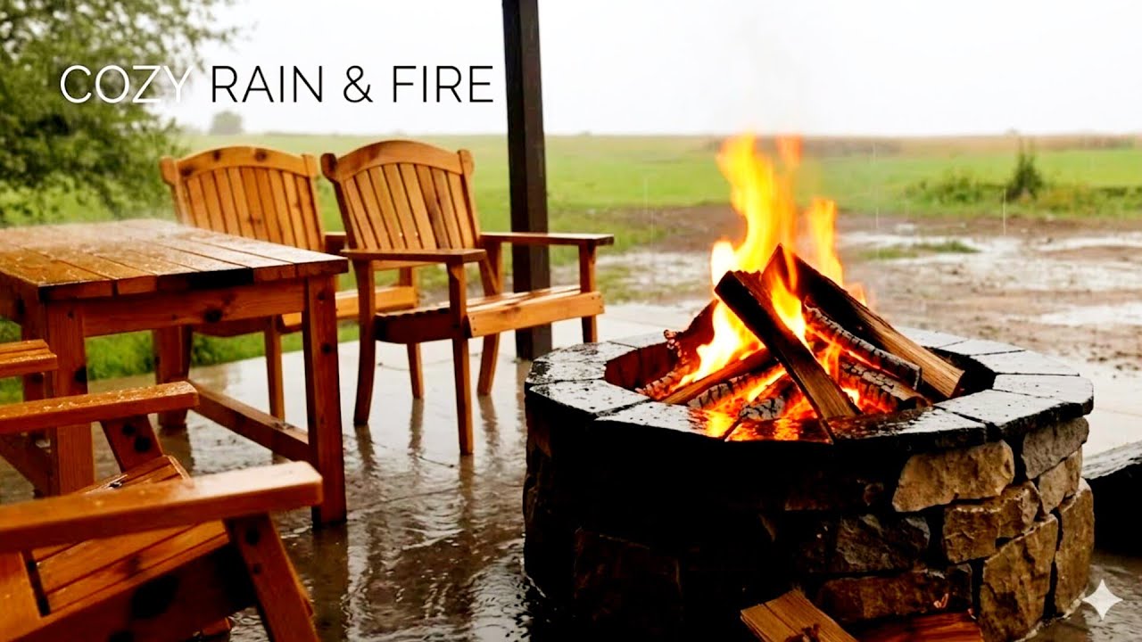 Cozy Rain & Crackling Fire 🔥🌧️ | Outdoor Fireplace Ambience for Sleep, relaxation, and study.