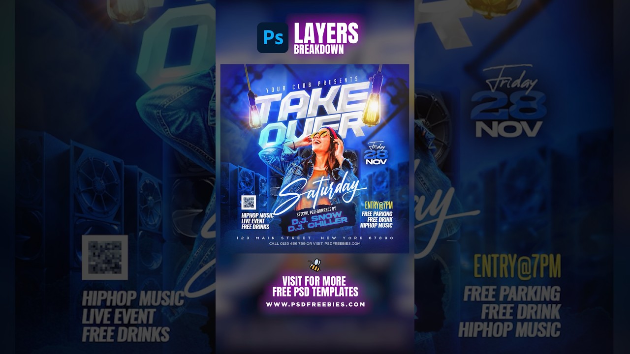 Photoshop Layers Breakdown | Night Party Instagram Template Vol.1 #PSDFreebies #photoshop #tutorial