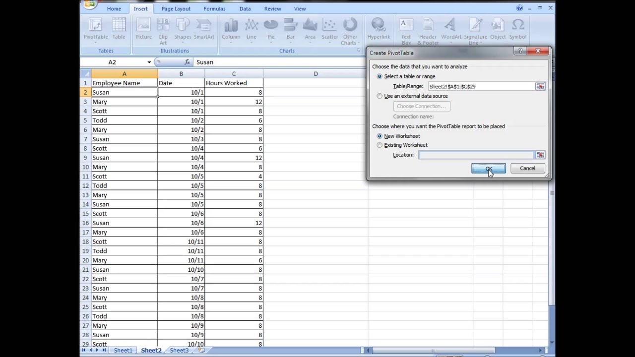 Quick Pivot Table Tutorial - Excel 2007