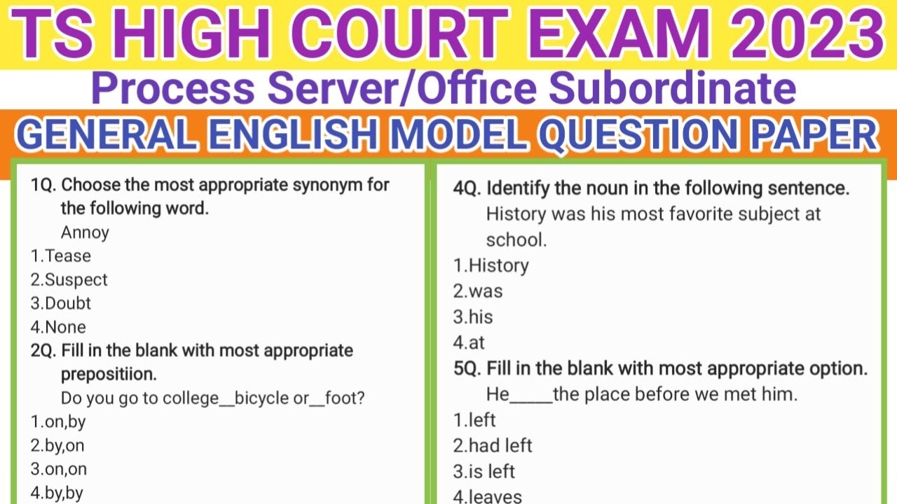 Process Server|Office Subordinate|General English Model Question Paper|ts high court exam 2023